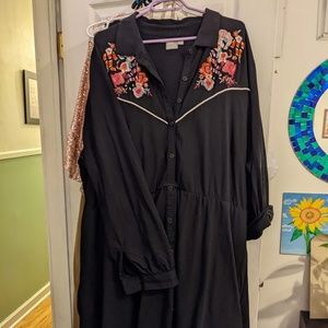 Long-sleeved western midi dress a-line